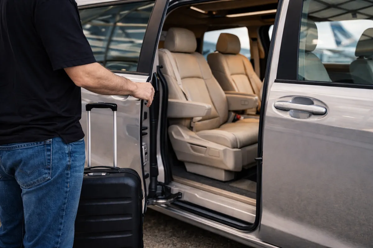 Luxury black SUV with chauffeur for patient transport